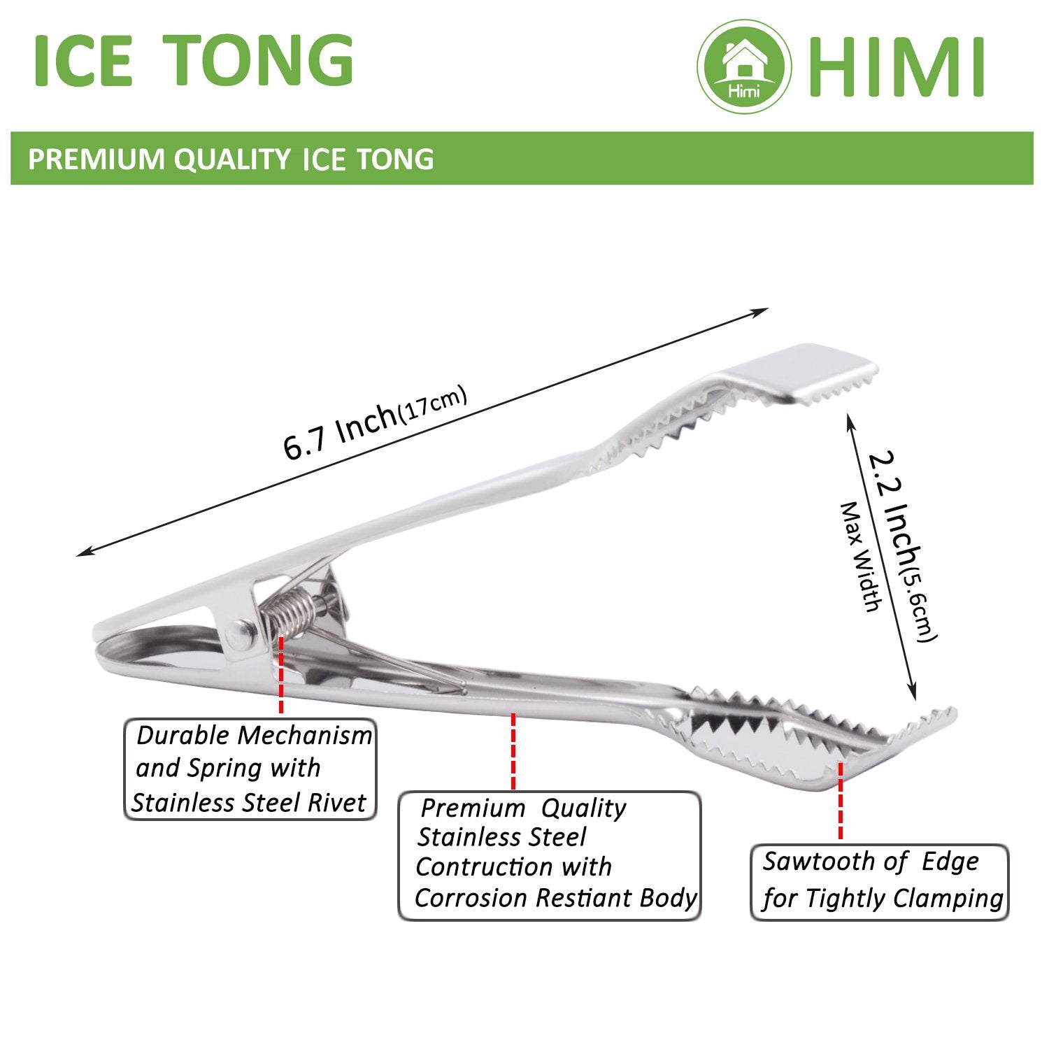 Hinmay Ice Tongs For Ice Bucket 6-3/4 Inch - Premium 18/8 Stainless Steel Ice Tongs With Teeth For Ice Sugar Cubes Tea Party Cof